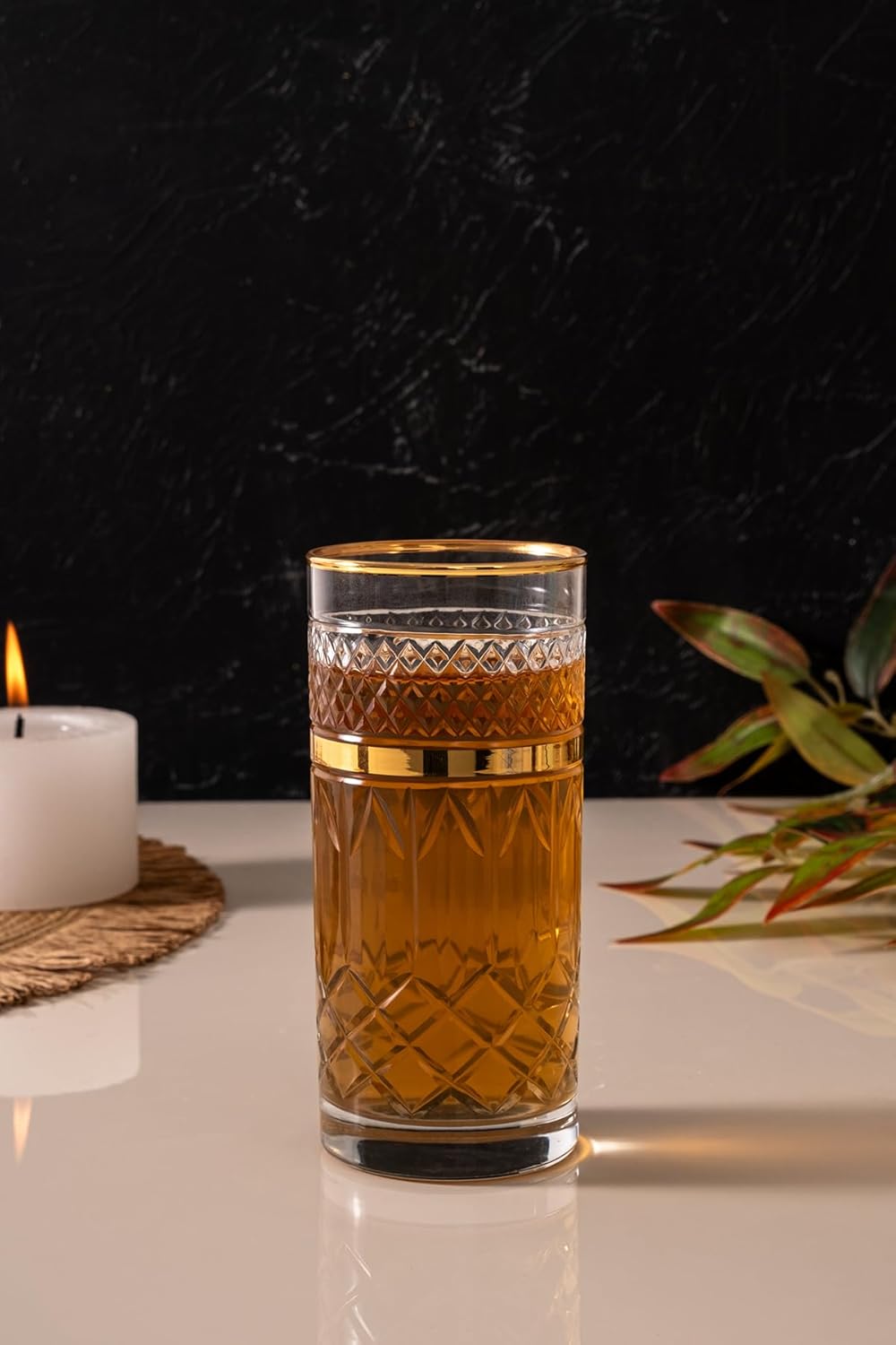 Crystal Gold Trim Beverage Glass Set 10 oz 295cc Glass Transparent 6-Piece Dishwasher Safe Elegant Drinkware for Water