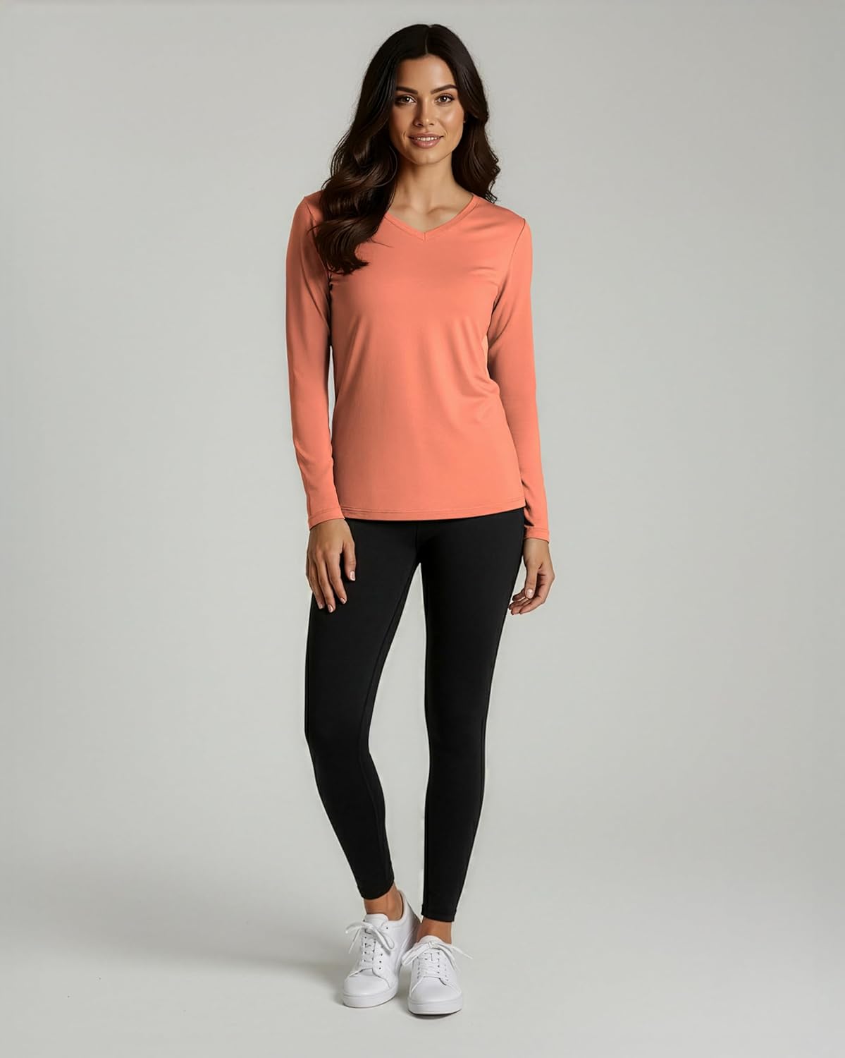 Real Essentials 4 Pack: Women's Long Sleeve Dry Fit V-Neck T-Shirt - Active Athletic Workout Gym Top (Plus Available) - Image 4