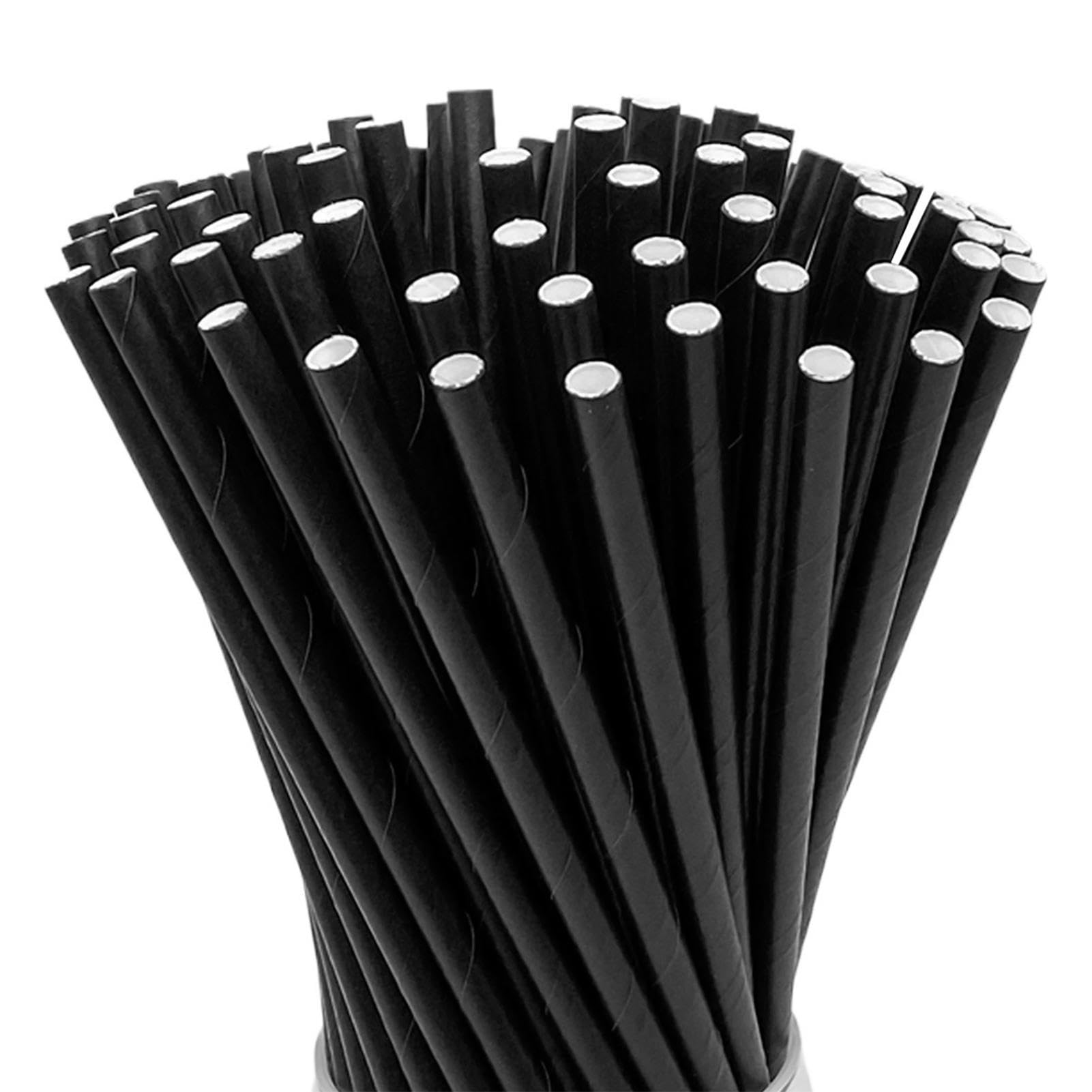 500-Count Biodegradable Paper Straws, Drinking Straws 7.75" (197mm), Plastic-Free & Compostable, Perfect for Parties/Cafes/Home Use(Color:Black)