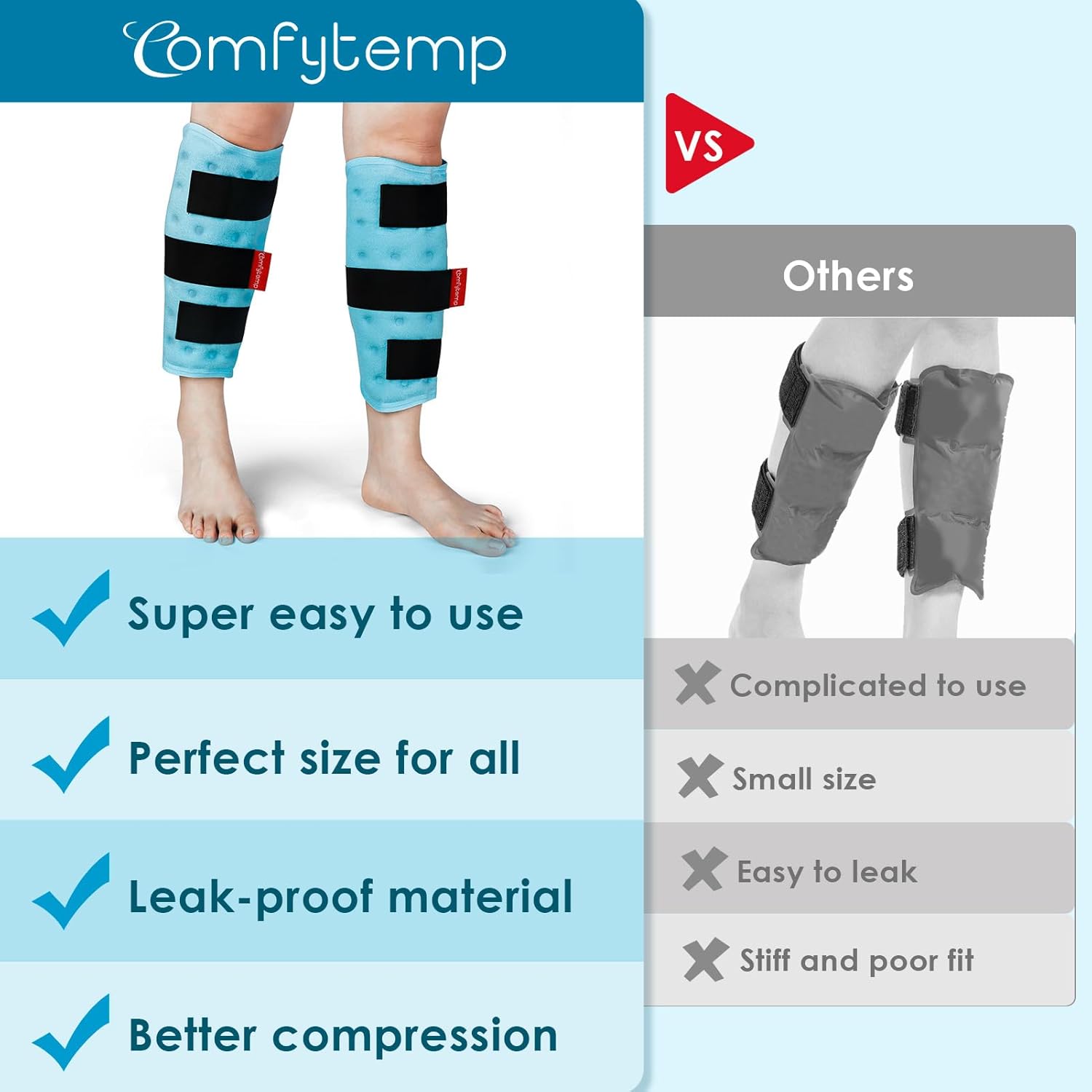 Comfytemp Resuable Gel Shin Splint Ice Packs 2 Pack and Leg Heating Pad Bundles