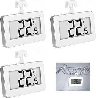3 Pieces Digital LCD Thermometer for Fridge and Freezer, Mini Fridge/Freezer Thermometer with Hook and Readable Display, Ideal for Kitchen Temperature Range 68°F to 122°F