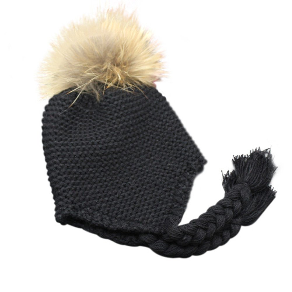 Childrens Unisex Outdoor Warm Stylish Winter Beanie Hat with Detacahable Pom Pom - Made with Real Fur