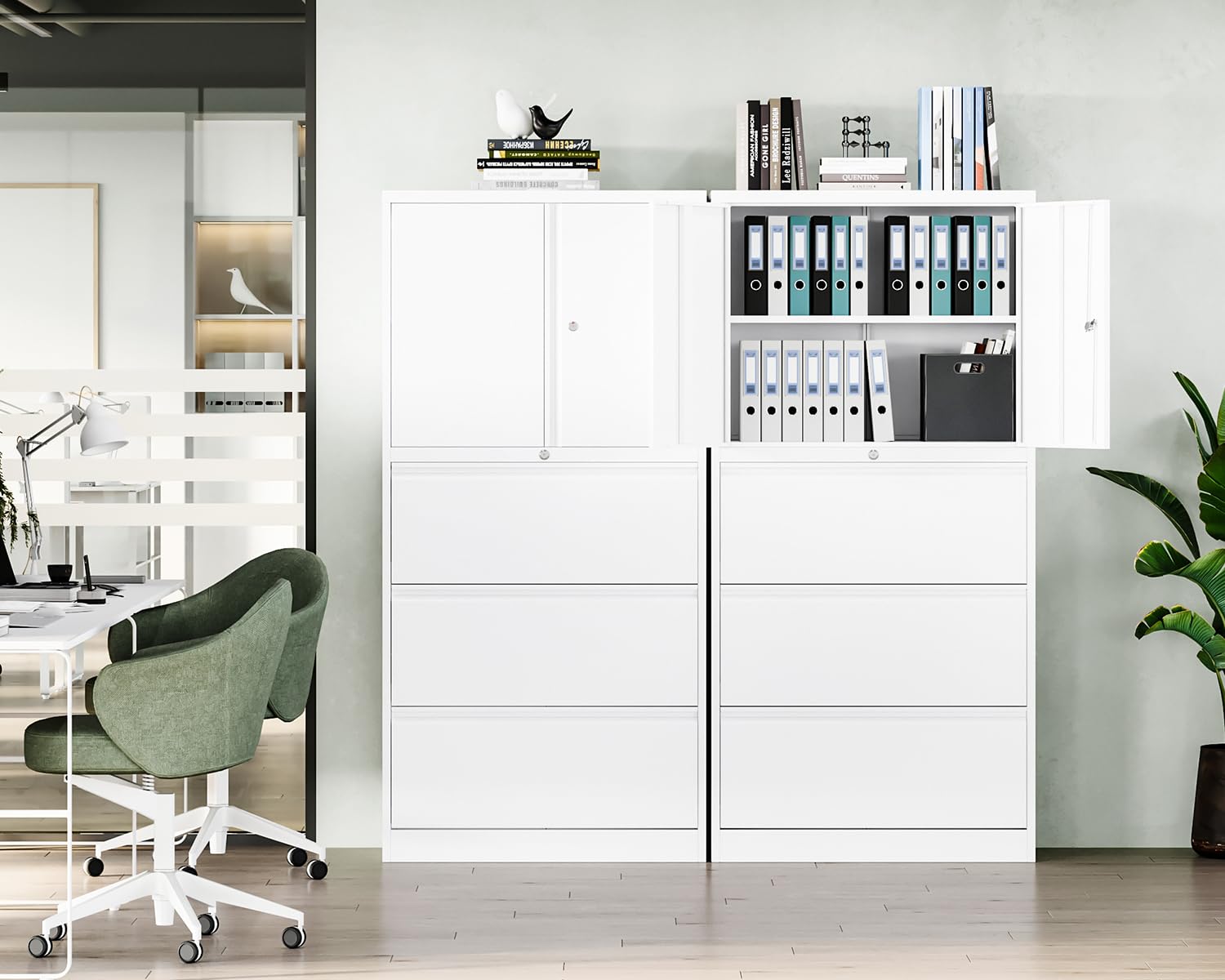 Letaya 3 Drawer Metal Storage Cabinets for Home Office,File Cabinet with Lock and 2 Adjust Shelves-Hang Filing Legal/Letter/A4/F4 Size?White?