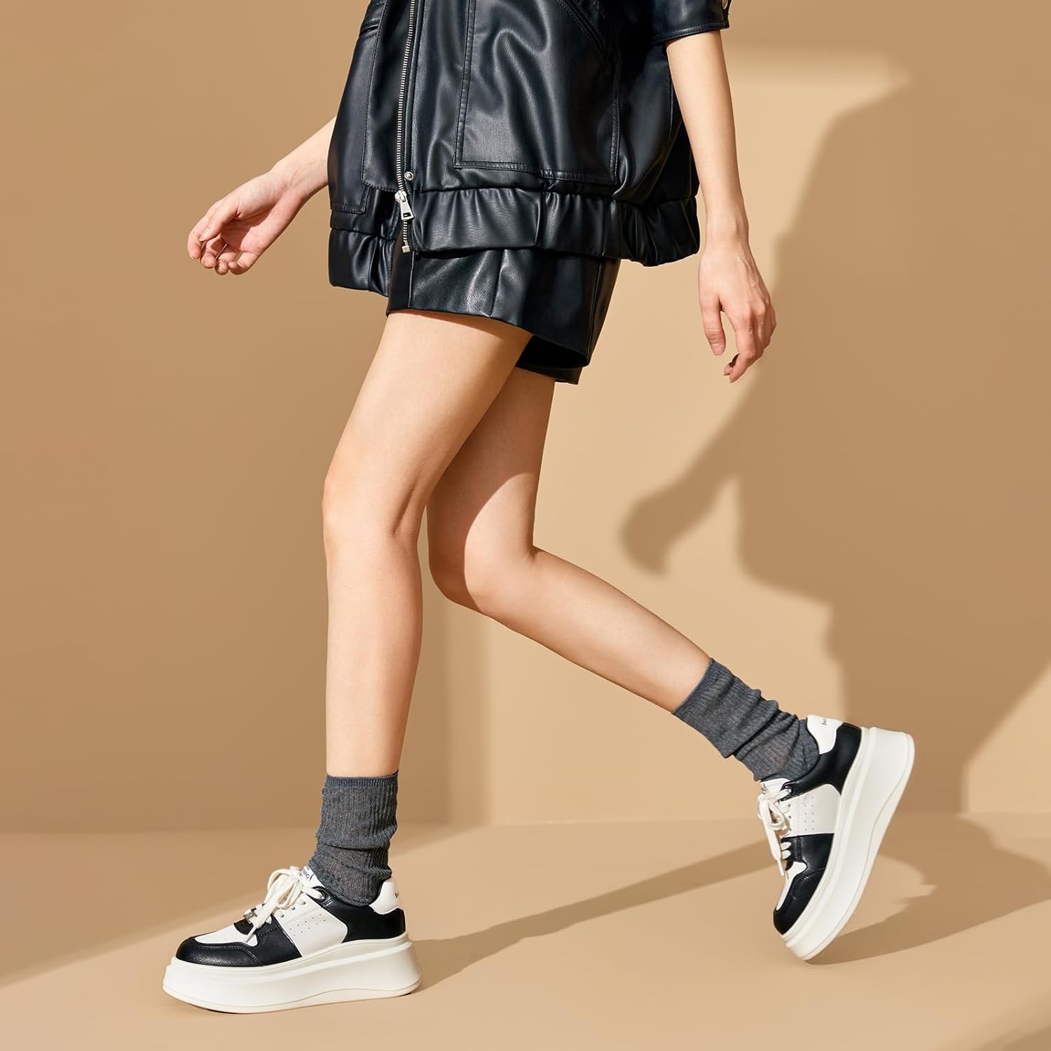 BEAU TODAY Women's Platform Sneakers,Fashion Leather Tennis Shoes for Women,Chunky Lightweight Comfortable Non Slip Lace up Dress Casual Walking Shoes White - Image 2