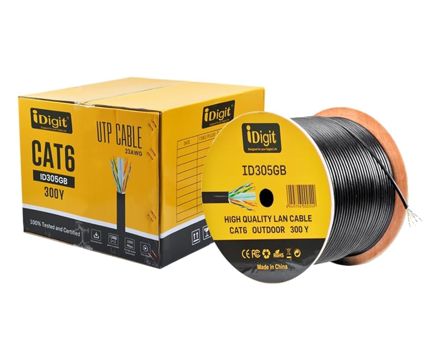 IDIGIT HIGH QUALITY CAT6 OUTDOOR UTP CABLE WATERPROOF USE 300 YARD BLACK