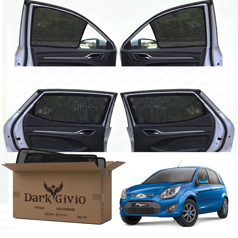 Image of Car Window Sun Shade Protector for FIGO T 2 | Exact Fit Non-Magnetic Half Cut Sunshade (Set of 4 /6) | UV Blocker Side Window Car Curtains & Interior Accessory