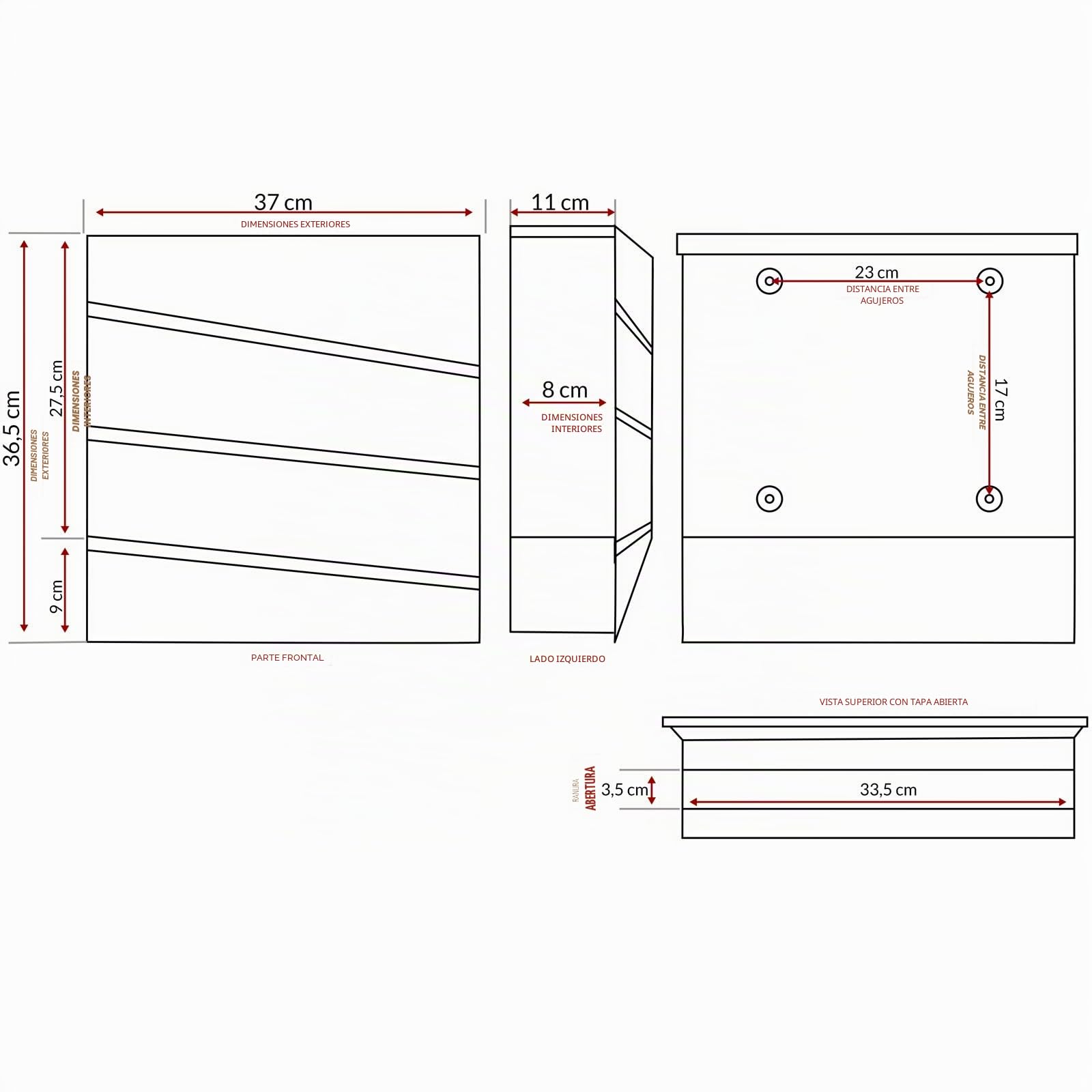 MONZANA® Buzón de Correos Exterior de Acero Individual Pared Portaperiódicos Montaje Fácil Antracita
