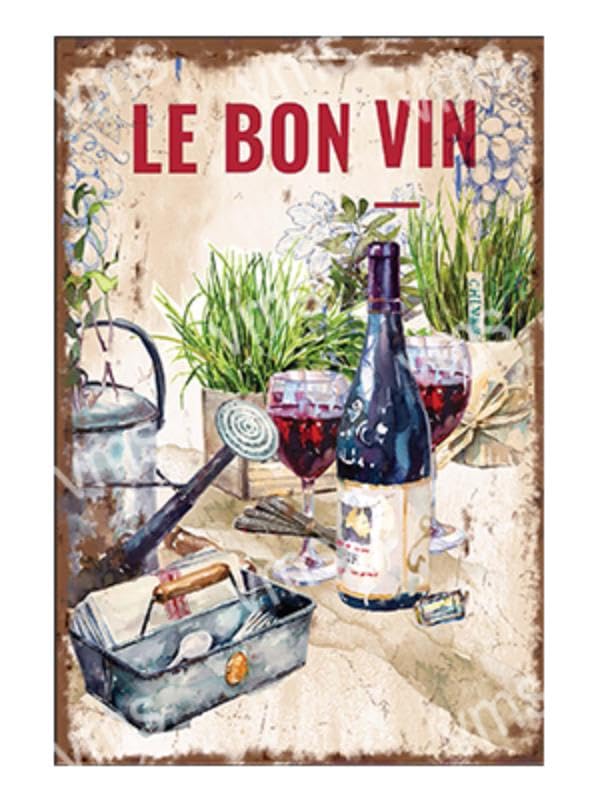Vintage Metal Sign LE BON VIN 8X12 inch Home Decor Inside Outside Bar Kitchen Pub Decorative Plaques