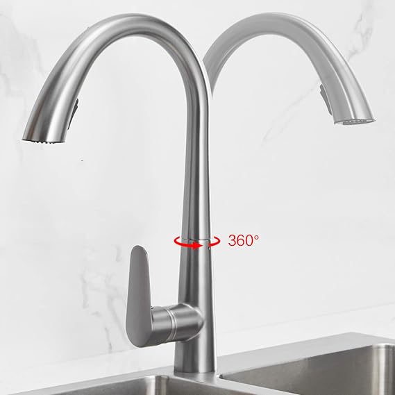 Kitchen Faucet with Pull Down Sprayer,Single Handle Hole 2 Spouts Out Sink,Brass,Hot Cold Water Mixer Tap,Black(Nero)