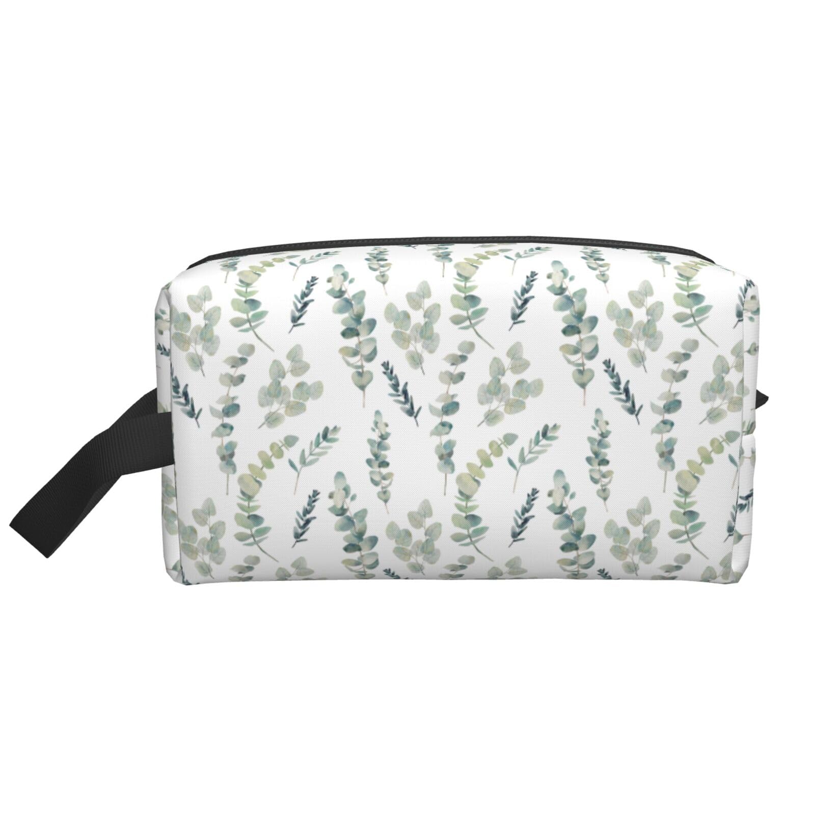 Ercgad Unisex White Eucalyptus Leaves Print Large Capacity Travel Toiletry Bag Cosmetic Pouch Daily Storage Makeup Case