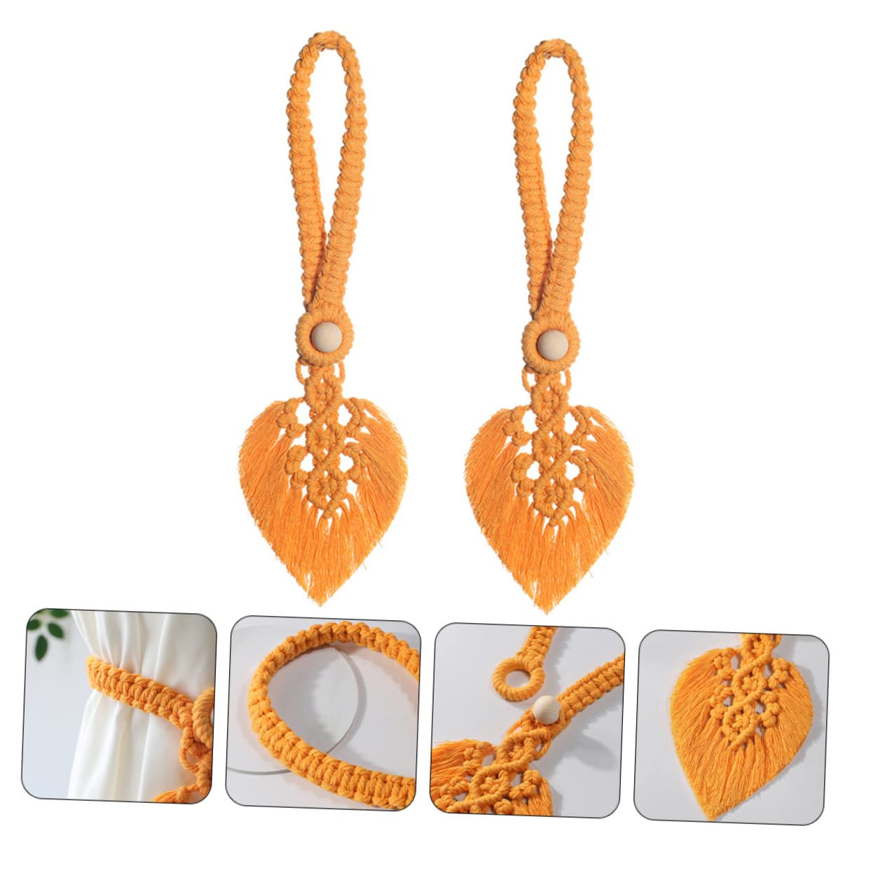 MAGICLULU 4 Ensembles Corde À Rideau Embrasses De Rideaux pour x Couette LED LEDs Embrasse De Décorative se Décorative De Bois Orange 2 Pièces * 4