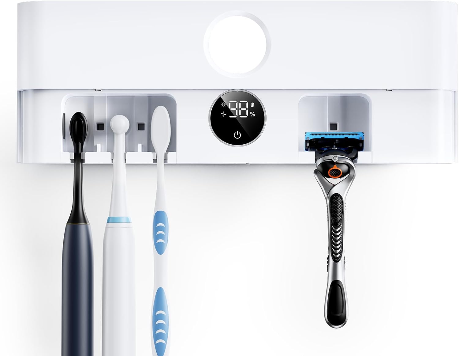 Bitvae Toothbrush Holder, Cleaning and Fast Drying, 5 Toothbrush Slots or Shaver Slot Accessories for Family, LED Smart Screen, Wall Mounted Holders for Bathrooms