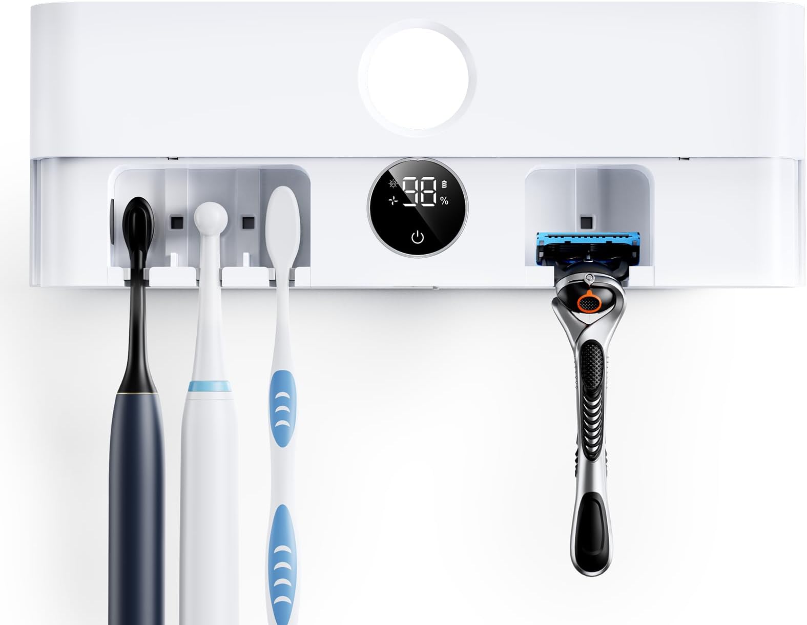 Toothbrush Holder, Cleaning and Fast Drying, 5 Toothbrush Slots or Shaver Slot Accessories for Family, LED Smart Screen, Wall Mounted Holders for Bathrooms