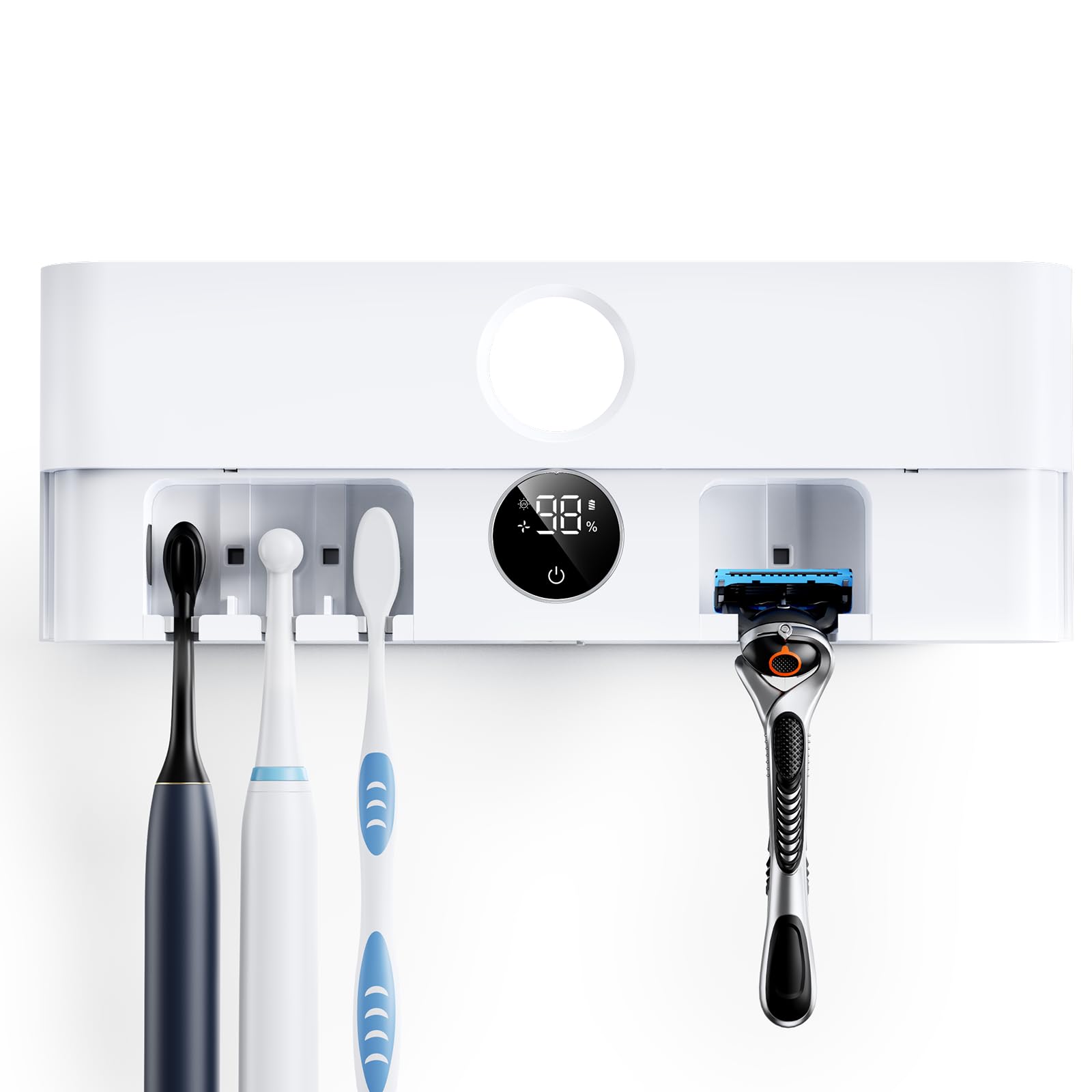 Toothbrush Holder, Cleaning and Fast Drying, 5 Toothbrush Slots or Shaver Slot Accessories for Family, LED Smart Screen, Wall Mounted Holders for Bathrooms