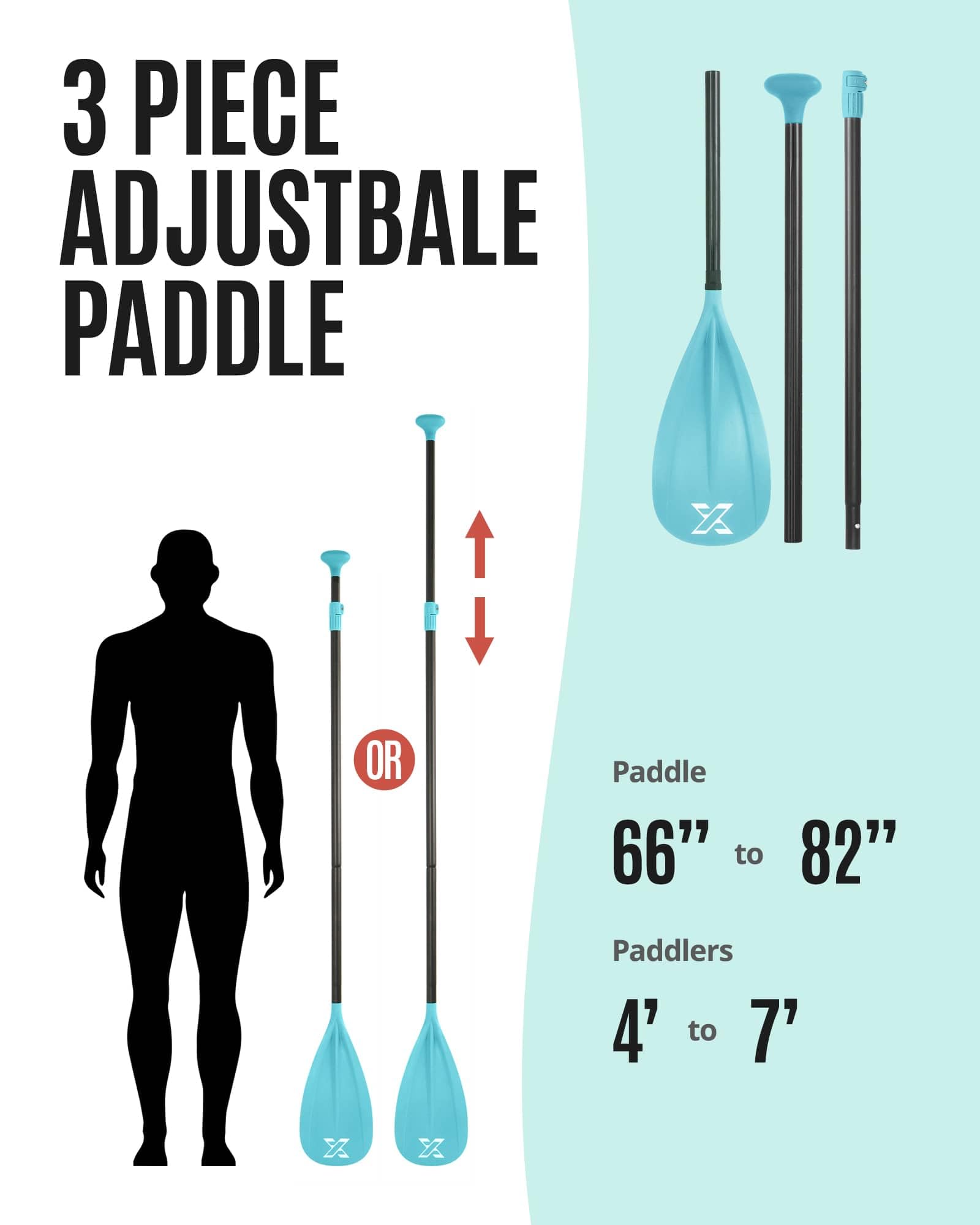 Pagaie Paddle Sup Réglable 3/4 Pièces Aluminium Fibre de Verre, Pagaie Simple Double Convertible Kayak, Léger Flottant pour Stand Up Paddle Gonflable