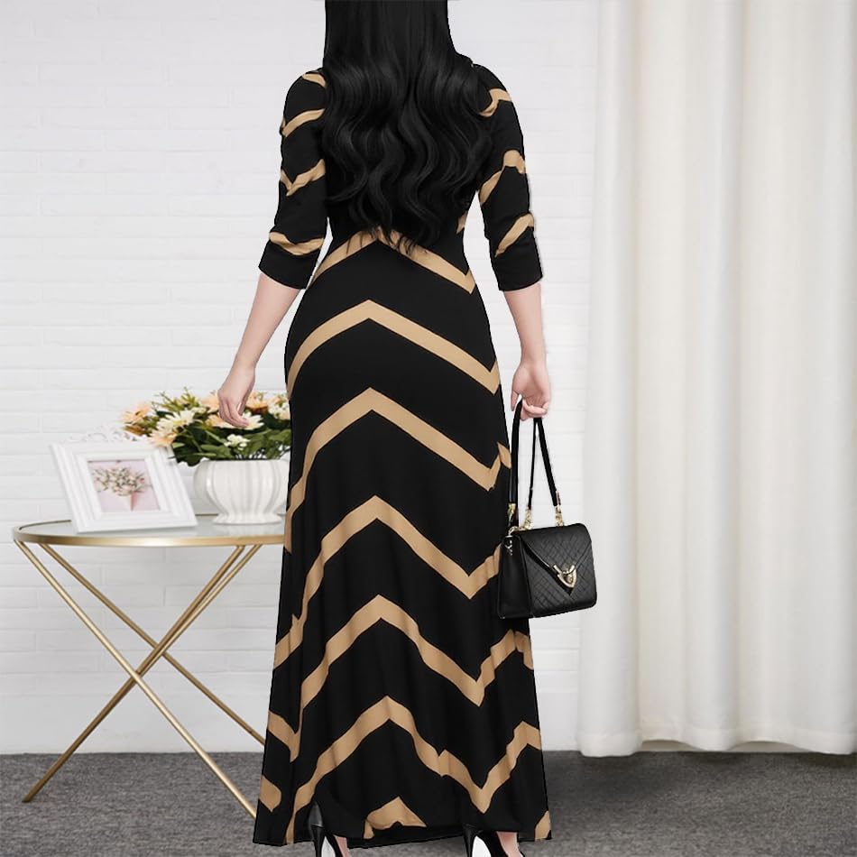 Image of CaniBtr Maxi Dresses for Women Plus Size 3 /4 Sleeve Long Dress with Belt | Versatile plus-size maxi dress,wrap v-neck + waist tie craft soft glamorous looks easily for everyday casual outings