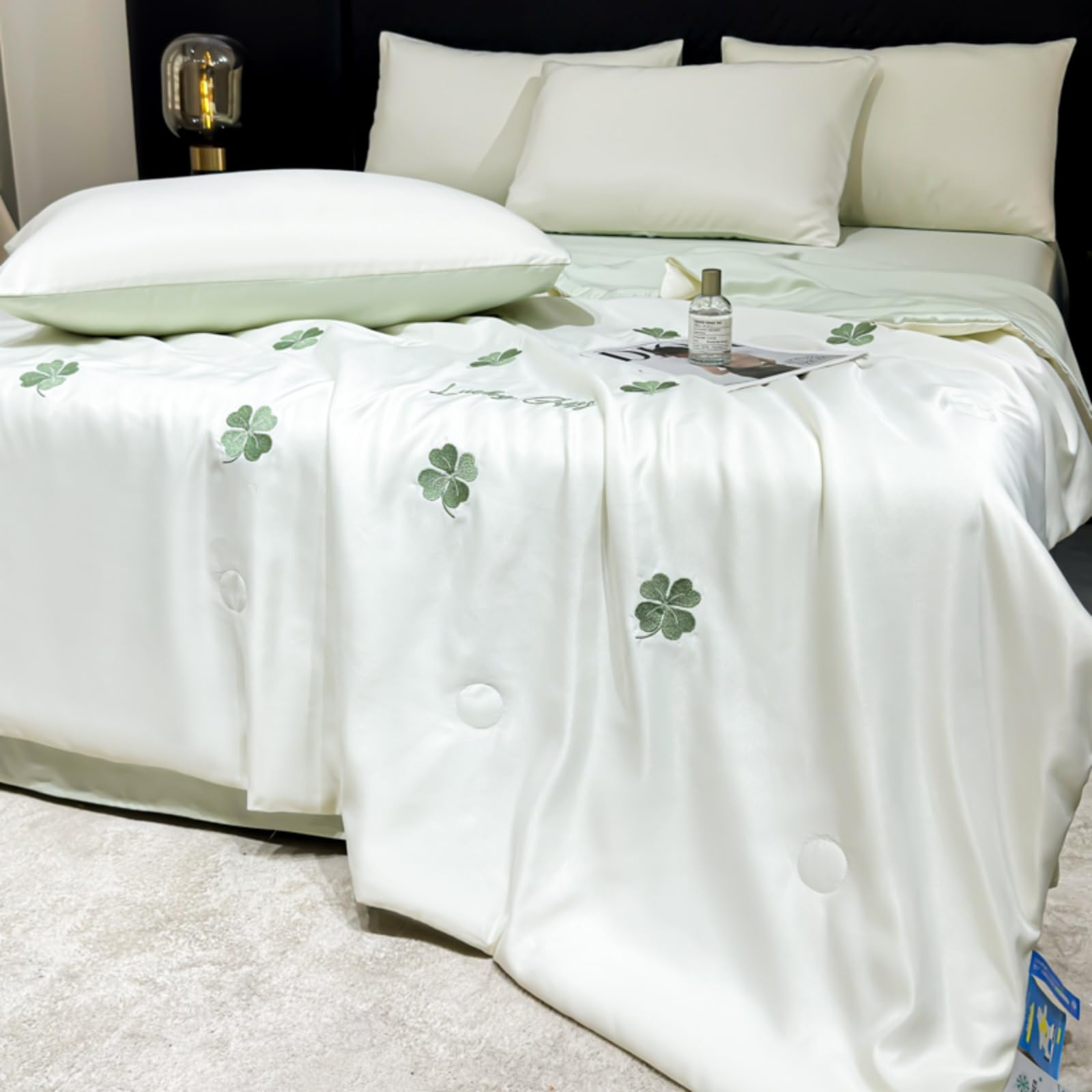 Odot Seda de Hielo Edredón Sin Funda 2.5 TOG Single A King (Verde de la Suerte,150x200cm)