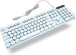 Gaming Keyboard,USB Round 104 Keys Typewriter Style Mechanical Wired Computer Keyboard with Backlit Fodable Feet Multimedia Keys Wired Keyboard for Desktop Laptop (Pink)