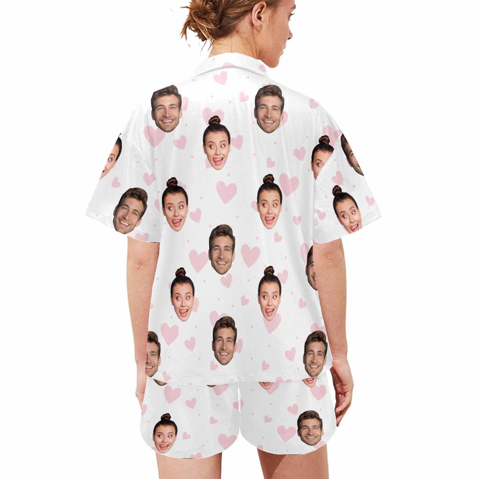 Set di pigiama da donna con viso personalizzato divertente pigiama da donna con foto estate scollo a V 2 pezzi PJS in raso abbigliamento da notte da donna set corto