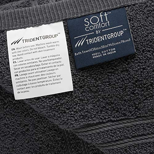 Trident 4 Piece Large Bath Towels Set For Bathroom - 100% Cotton Soft And Plush Highly Absorbent, Soft - 30" X 56" Towel For Hotel & Spa - Coal #TOP2