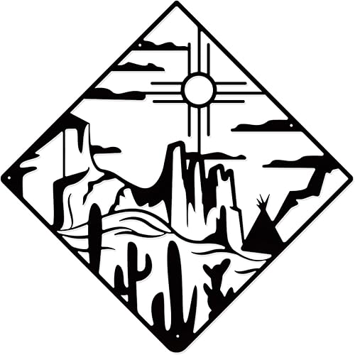 SUPERDANT Arte de pared de metal para decoración del hogar, cactus y montaña, decoración de pared, placas colgantes de pared, adornos de hierro