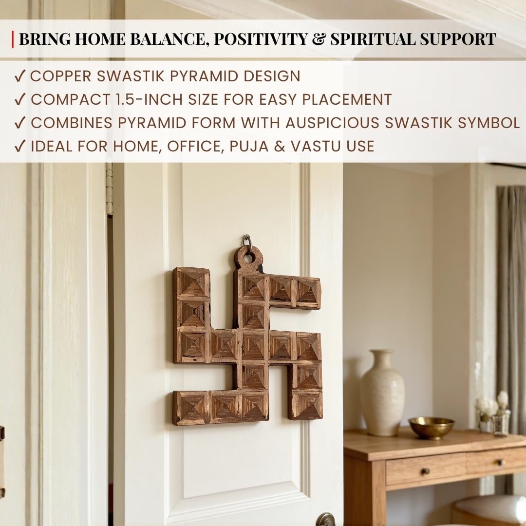 Plus Value Copper Swastik Pyramid for Vaastu Dosh Nivaran, Entrance Protection, Home & Office Main Door, Wrong Location of Kitchen, Positive Energy, Auspicious Decoration for Gifting -1.5Inch 2
