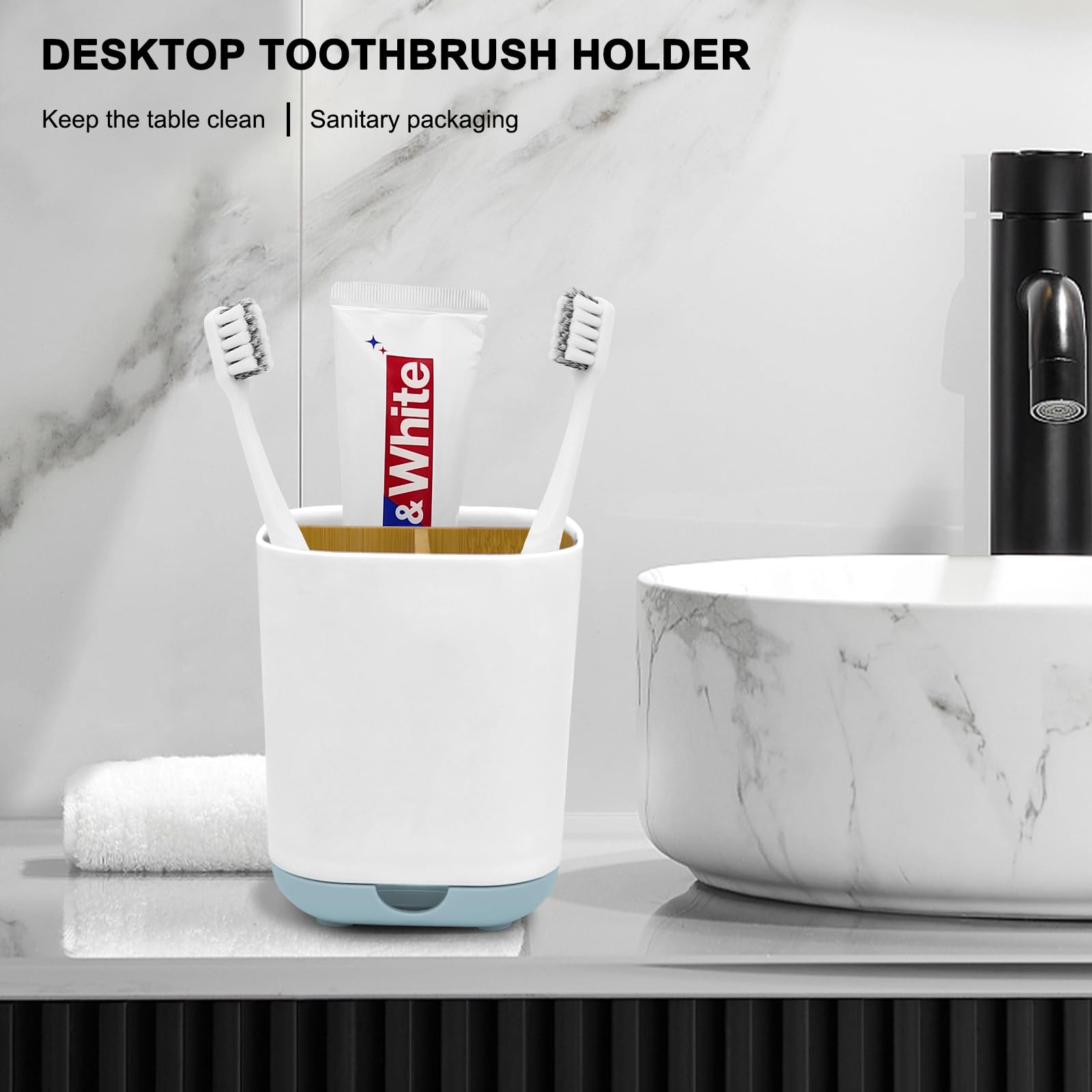 Soporte para cepillo de dientes con divisor de bambú, desmontable para una fácil limpieza, organizador de encimera de baño, organizador de plástico con 3 ranuras para cepillo de dientes eléctrico y