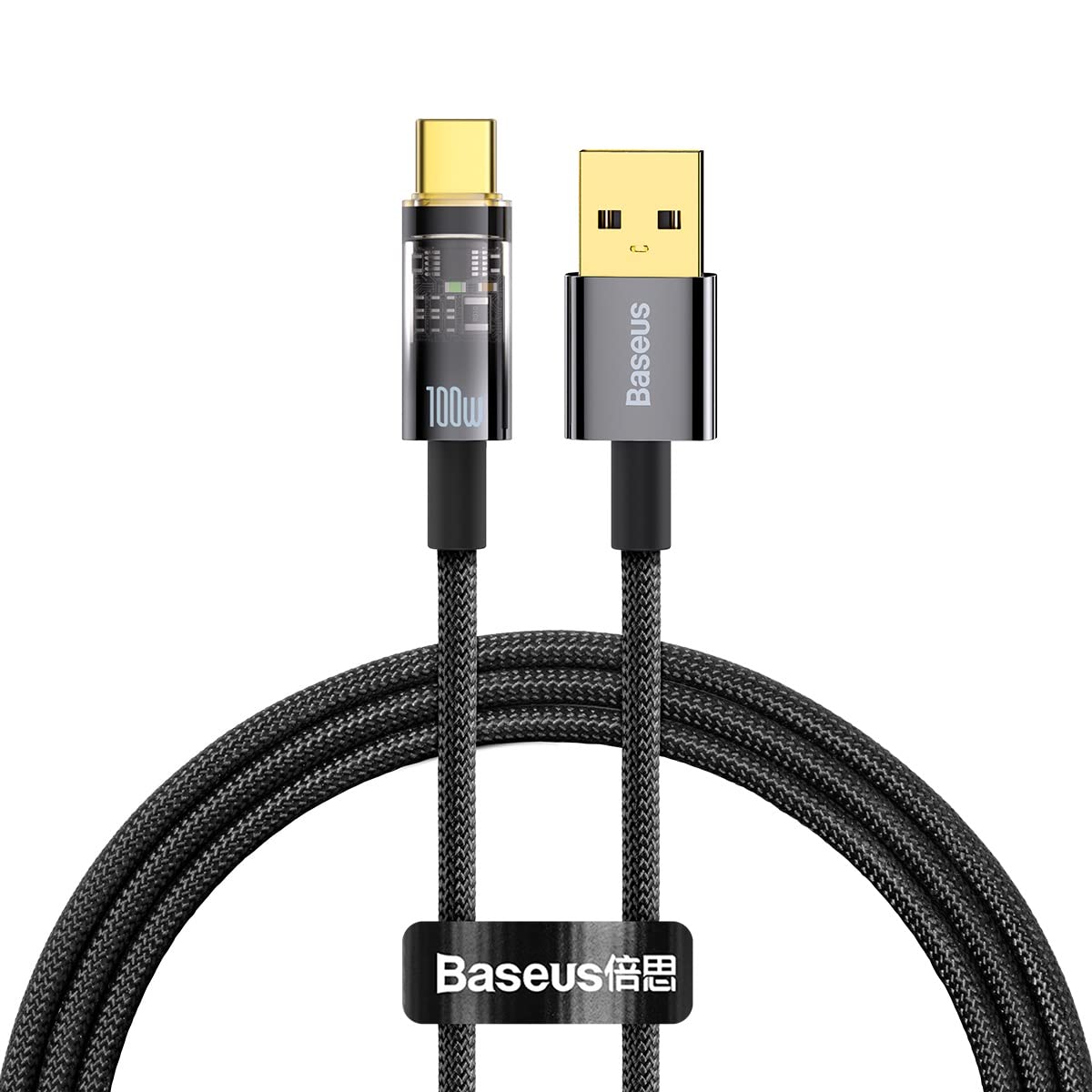 Baseus100W USB Type C Data Cable 1M, Auto Power-Off 100W Fast Charging for Huawei P40 Pro Mate 30 Samsung S21 ultra S20 (USB to C 100W, Black)