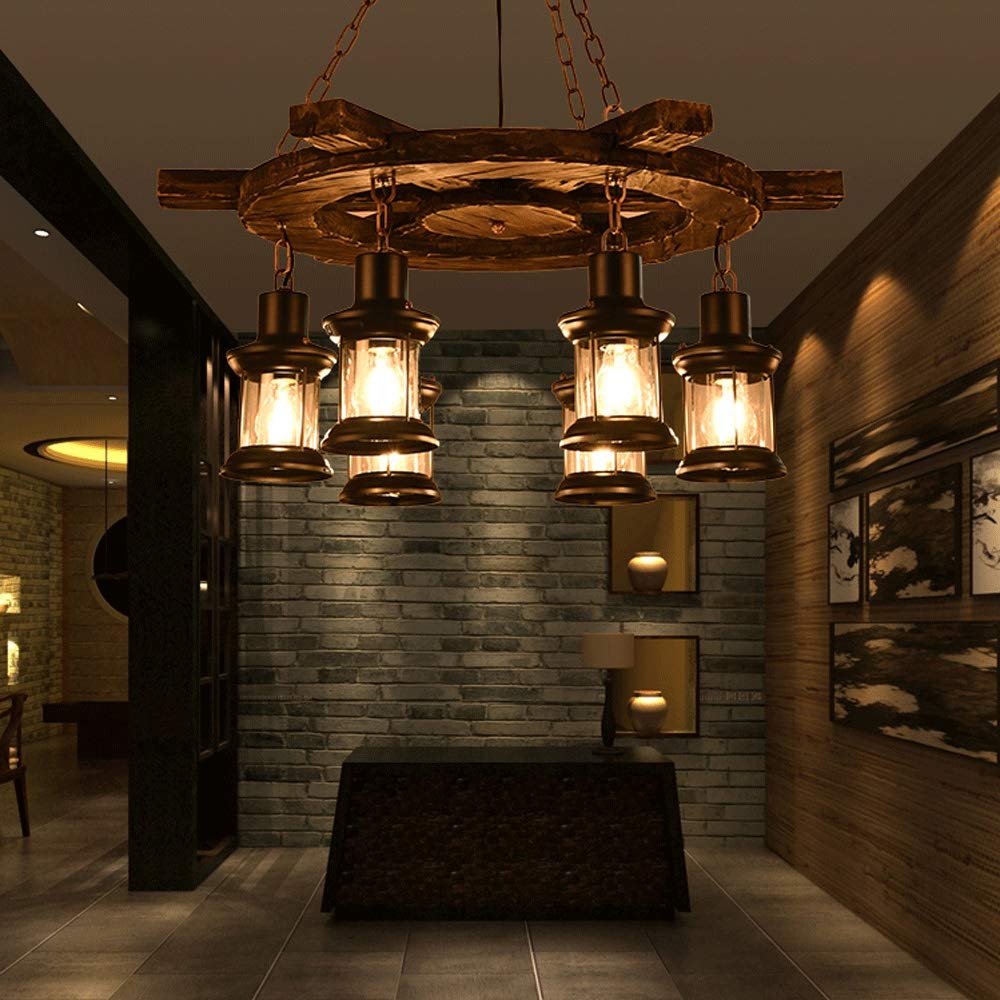 Vieux Bateau En Bois Massif LED Pendentif Lumières Rétro