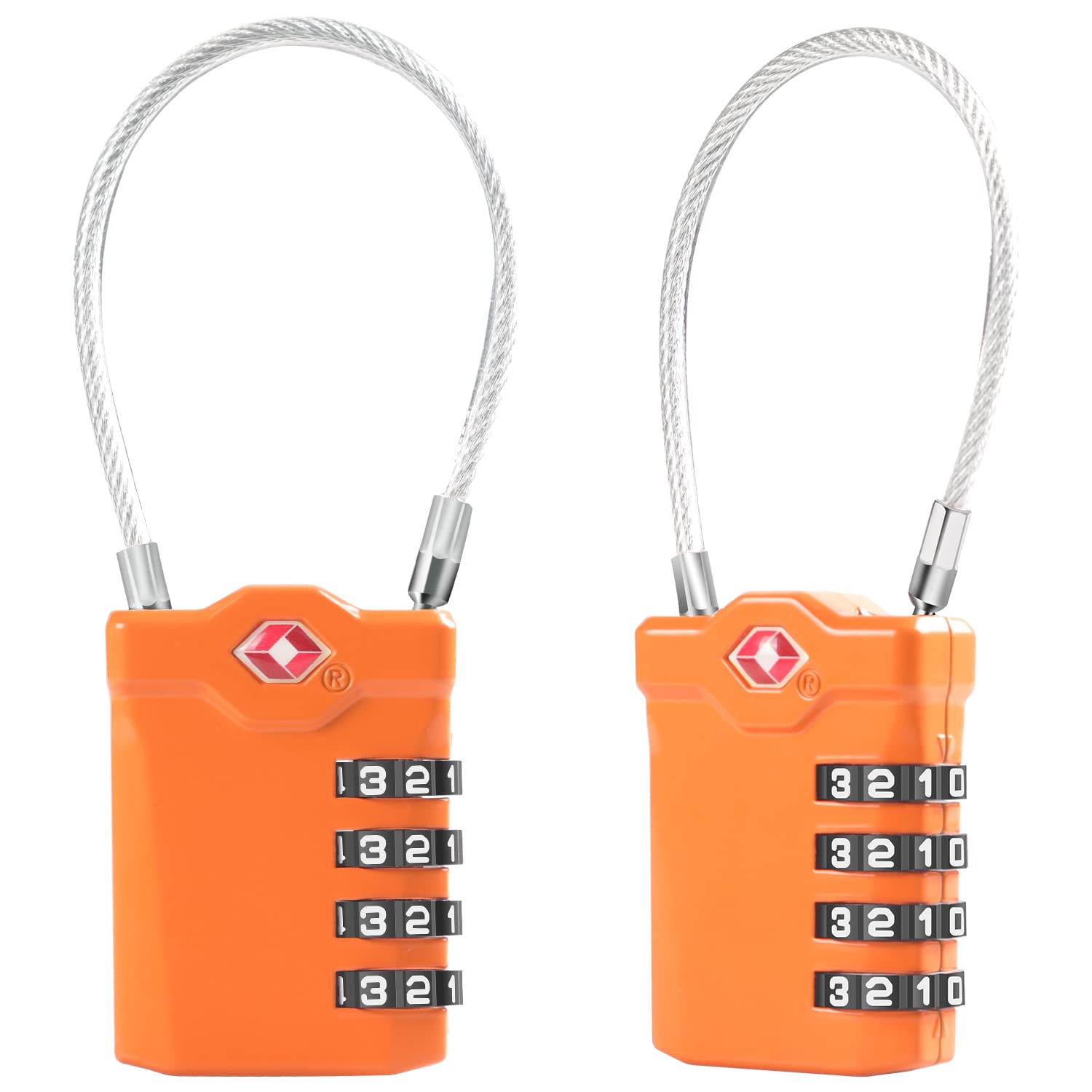 Lot De 2 Cadenas TSA Pour Bagages - Combinaison 4 Chiffres Réinitialisable, étanche, Câble Acier - Pour Valises, Casiers, Sacs De Sport - 11