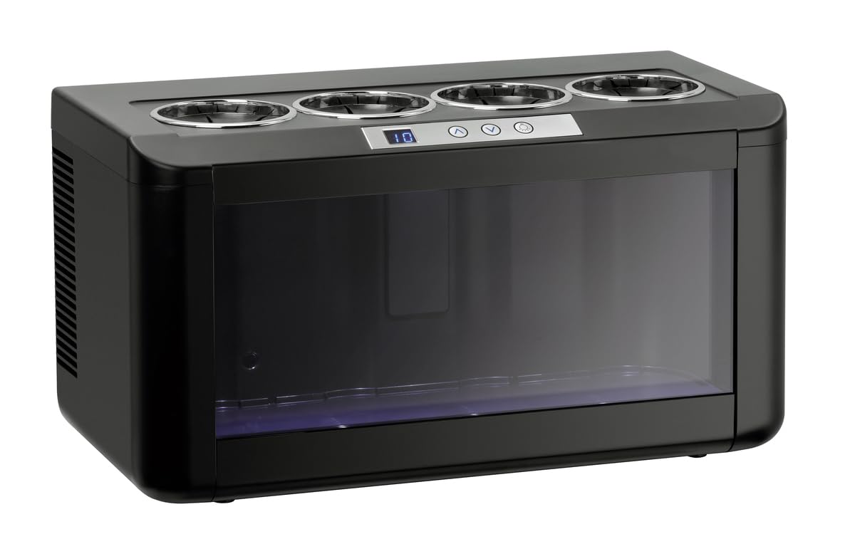 MBH - Enfriador de 4 botellas de vino eléctrico profesional de 5 °C a 18 °C con luz LED para hostelería. Cava de vino, vinoteca, frigorífico expositor sobre mostrador para 4 botellas de vino.