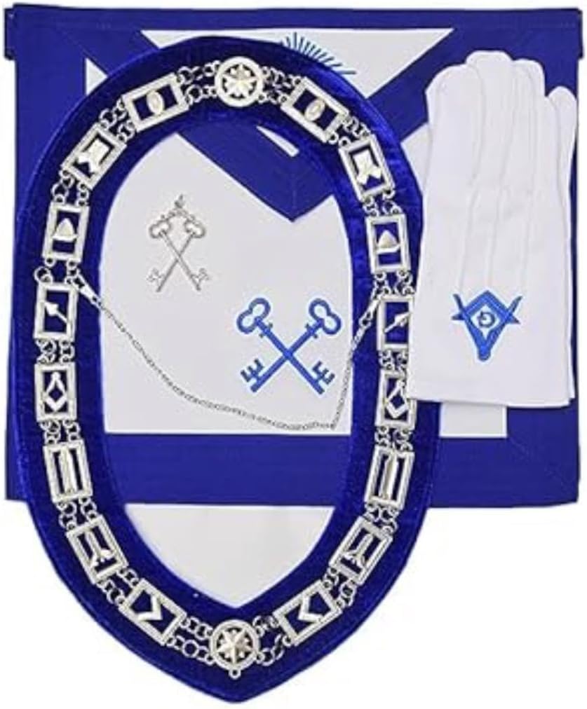 Masonic Blue Lodge Officer Aprons Set Of 12 - Gloves, Chain Collars - Jewels
