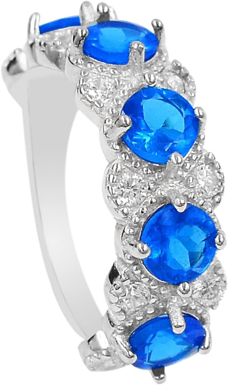 Natural Blue Neon Apatite 5 MM Round Cut Gemstone 925 Sterling Silver February Birthstone Wedding Jewelry Bridal Ring Cluster Proposal Ring Birthday Gift For Wife