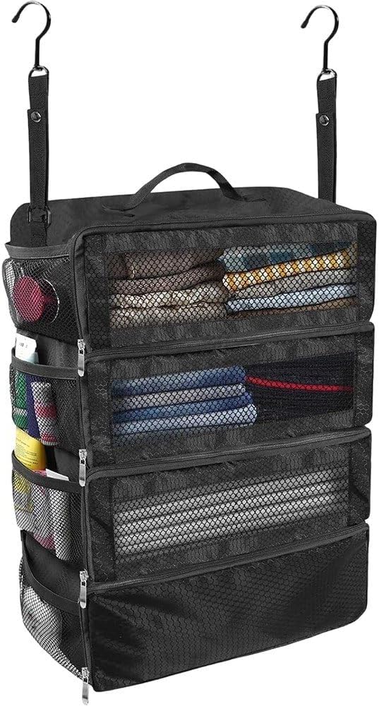 Suitcase Organizer Travel Luggage Hanging Organizer Shelves Cube Closet Collapsible Hanging Storage Bags for Carry on Suitcase