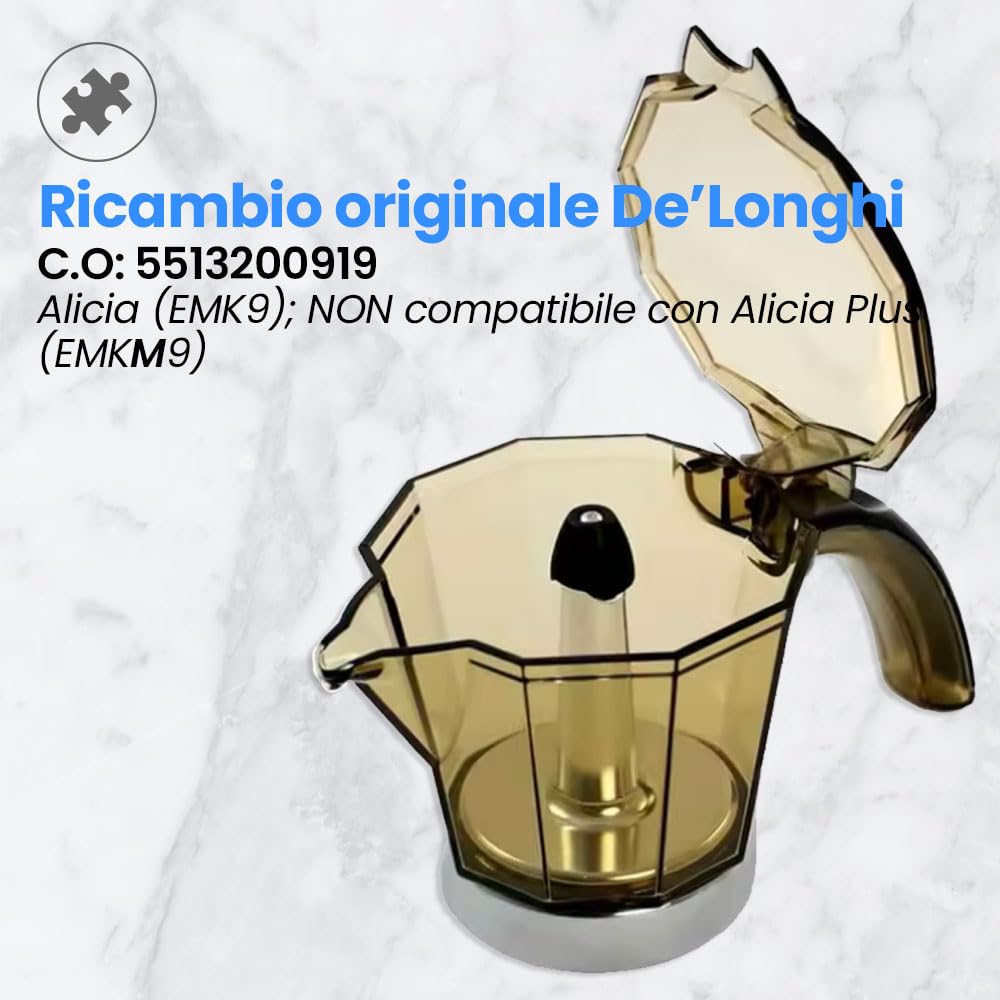 Anakel Home Caraffa di Ricambio per Macchina da Caffè Alicia 5513200919 Compatibile con Macchina del Caffè DeLonghi Alicia EMK9 | Ricambio Originale, 9 Tazze