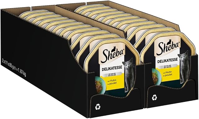 Sheba Comida para Gatos, guiso salteado con gelatina y Pollos, 22 Cuencos, 2 x 11 x 85 g