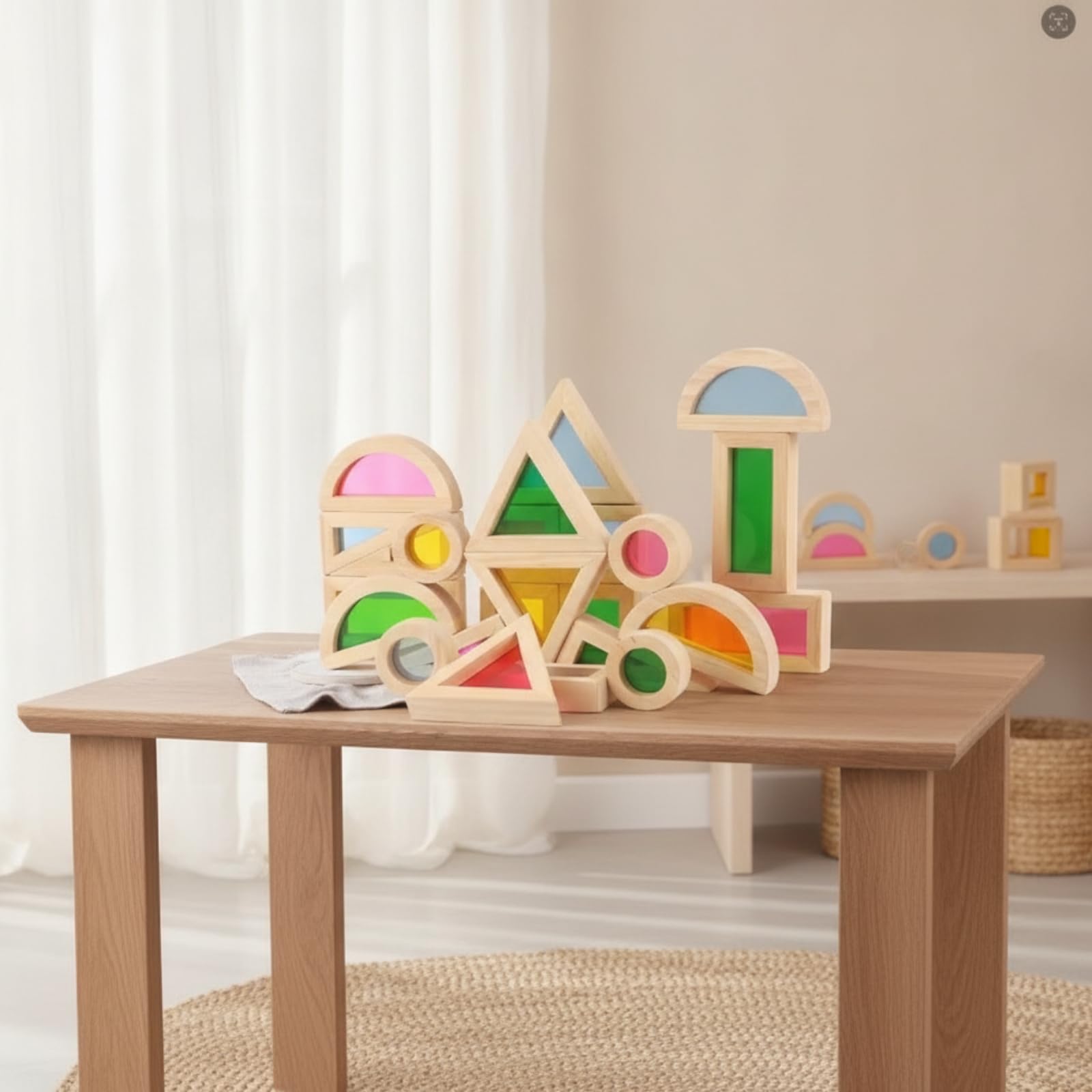 Blocchi da Costruzione in Legno Colorato | Sensoriale, Costruzioni in Legno con Inserti Colorati, Traslucido, per Scuola Dell'infanzia, Area Giochi, Bambini, Neonati, Stile A