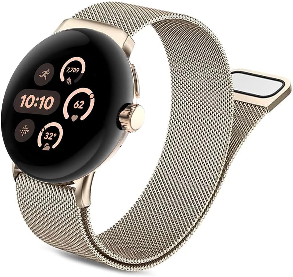 Compatible for Google Pixel Watch 4/3 45mm Band, Stainless Steel Metal Strap Adjustable Replacement, Men Women Mesh Loop Wristband for Google Pixel Watch 4/3 45mm