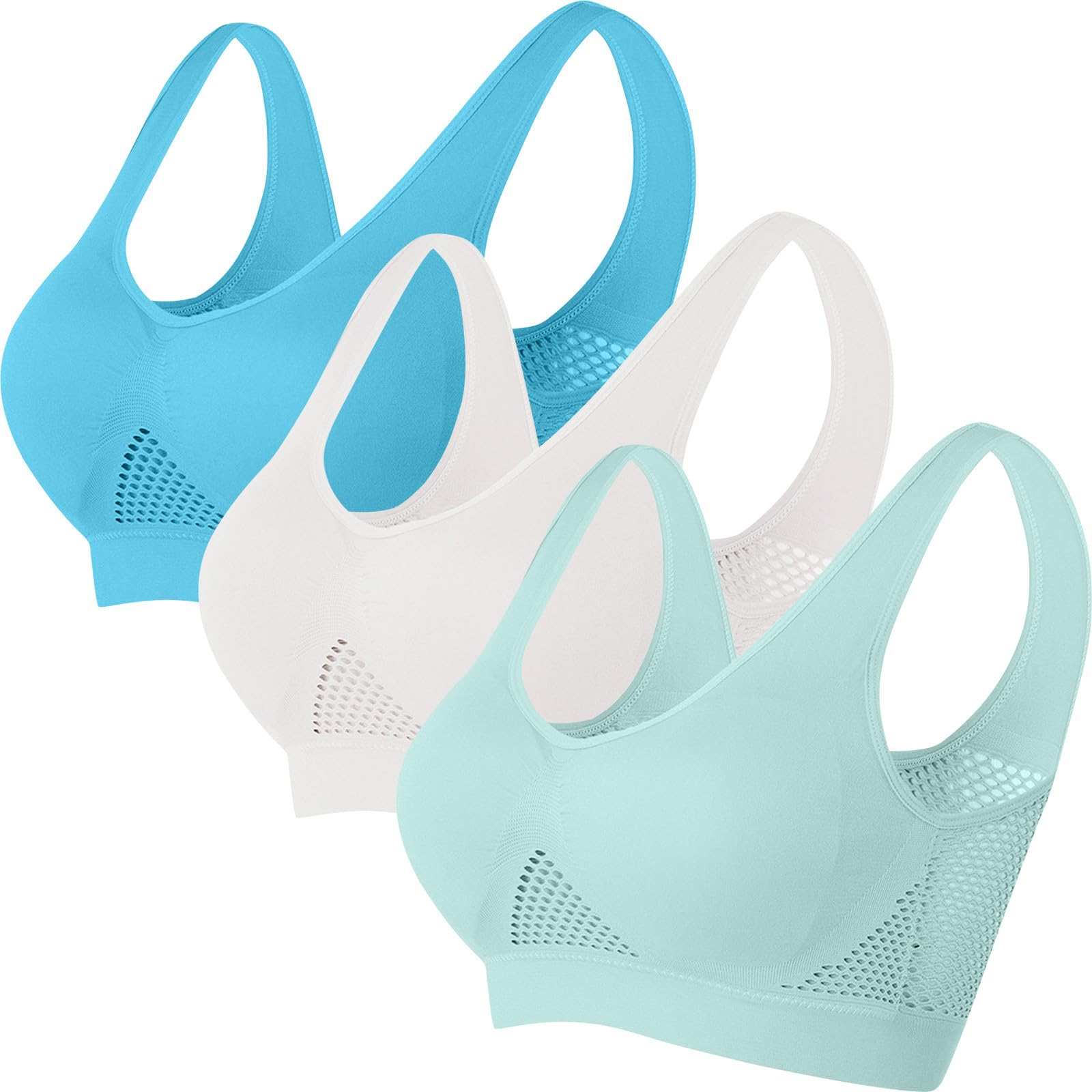3PC Women's Wireless Sports Bra Support Push Up Solid Color Bra Comfort No Underwire Yoga Thin Running Bralettes
