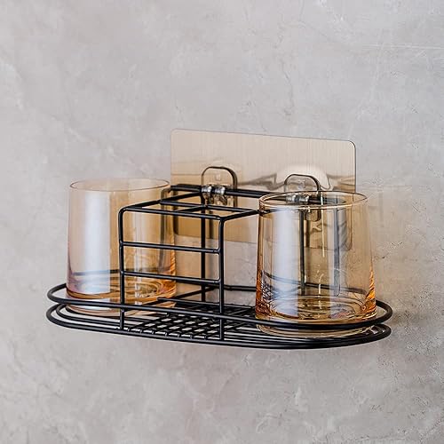 Miniatura 4 de Soporte para cepillos de dientes con portavasos, soporte eléctrico para pasta de dientes, soporte de baño de acero inoxidable o montado en la pared,