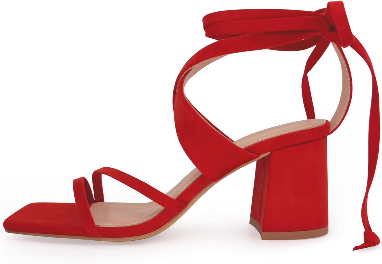 Women's Strappy Heels Lace Up Sandals Square Toe Block Heel Wedding Party Dress Shoes - Image 5