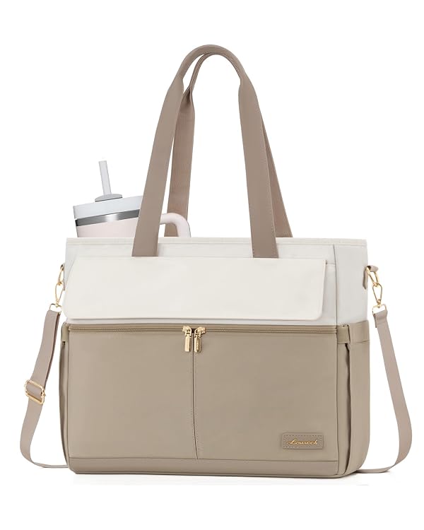 LOVEVOOK Laptop Bag for Women 15.6 Inch Canvas Laptop Large Capacity Work Bags Mutiple Pockets Teacher Bag Water Resistant Computer Bags for Business Travel Nurse, Khaki by LOVEVOOK - Used condition - US$22.95