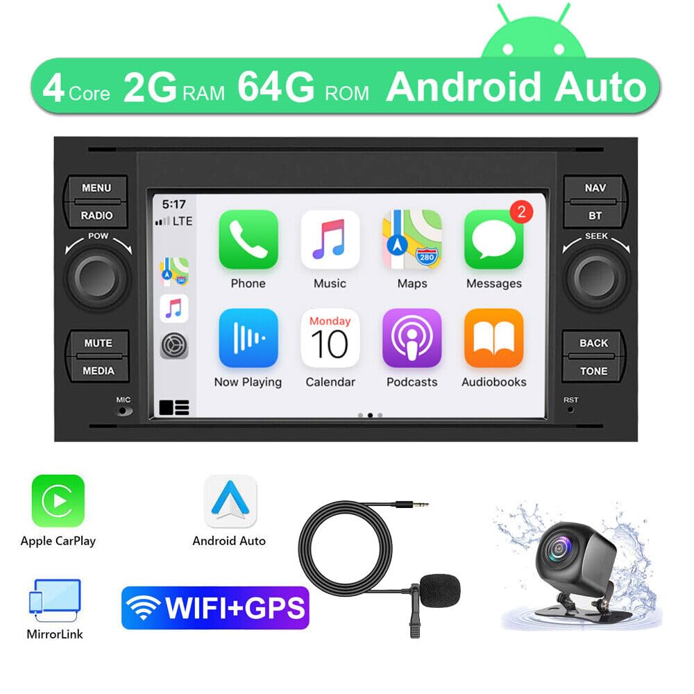 Radio samochodowe BYNYXI 7" Double DIN dla Forda Transit MK7 2007-2013 z ekranem Bluetooth, ekranem dotykowym IPS 2 + 64 GB IPS z bezprzewodowym Carplay, Android Auto Navi, WiFi, kamera cofania FM/RDS
