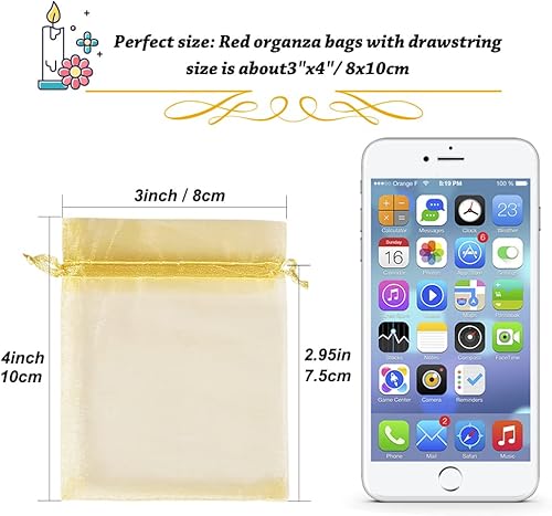 Miniatura 2 de YQL Bolsas de organza de 3 x 4 pulgadas, 100 bolsas pequeñas de organza doradas, bolsas de joyería de organza para boda, fiesta, San Valentín,