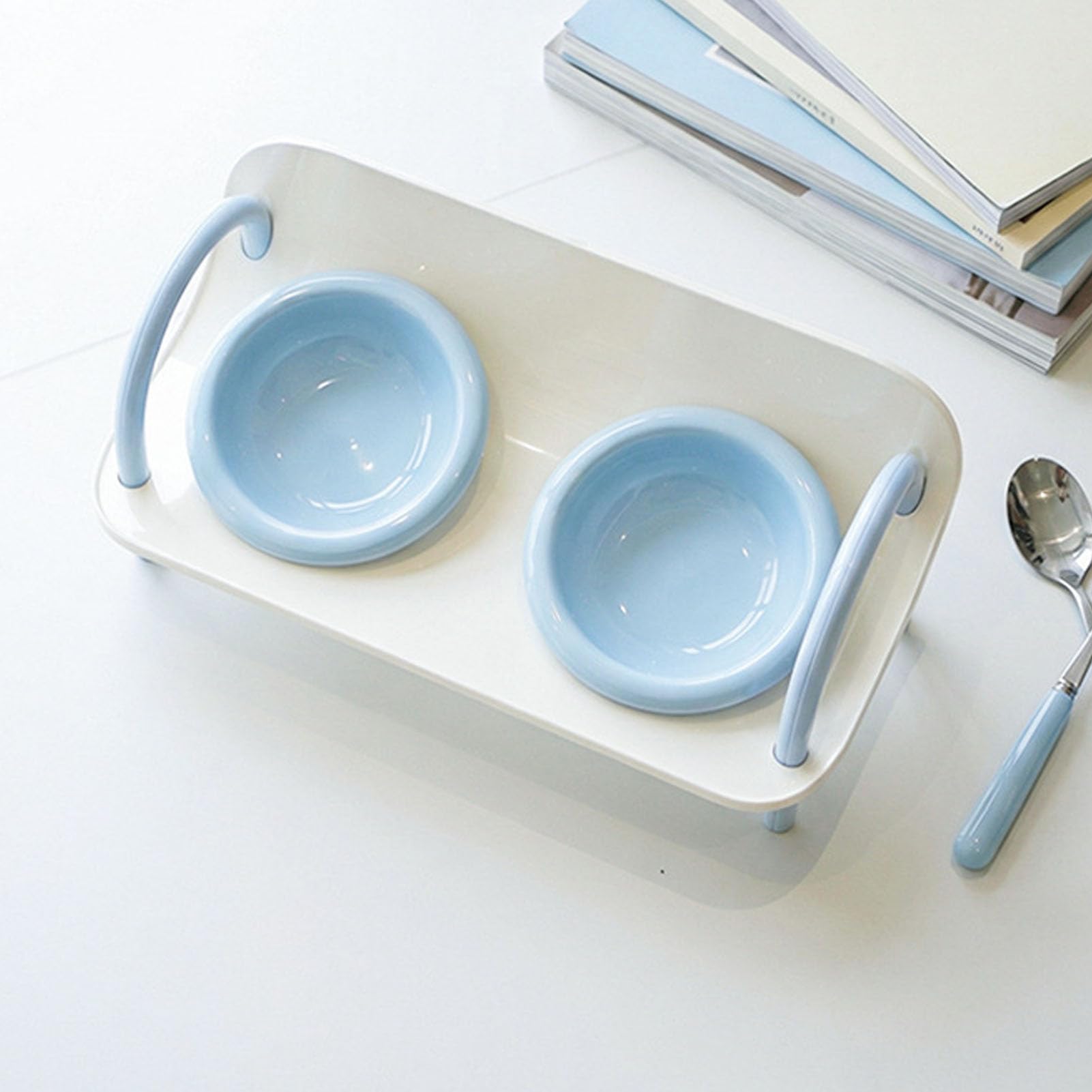 Set Ciotole per Gatti Rialzate in Ceramica, Ciotola Rialzata per Cibo e Acqua con Base Antiscivolo, Ciotole Doppie Adatte per Gatti e Cani di Piccola Taglia