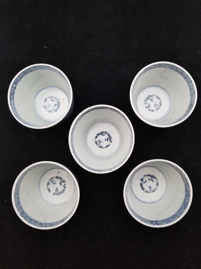 古伊万里 蛸唐草紋 蕎麦猪口 五客 完品 江戸期 ys7216069; 宗sou