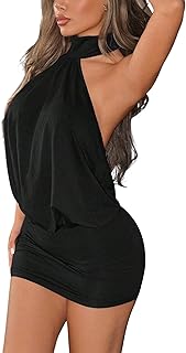Fhykiss Women's Halter Mini Dress Backless Bodycon Night Short Cocktail Dresses Ruffle Going Out Club Y2k Formal Party Price In India
