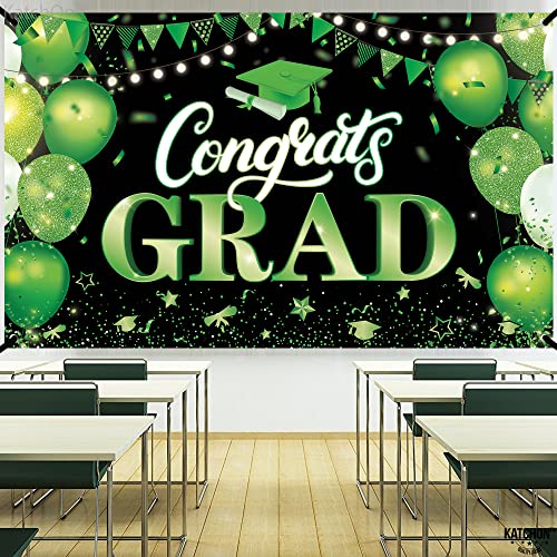 Image of KatchOn, XtraLarge Congrats Grad Banner - 72x44 Inch | Green and Black Congratulations Backdrop | Graduation Banner Class of 2026, Graduation Decorations Class of 2026 | Graduation Decorations 2026