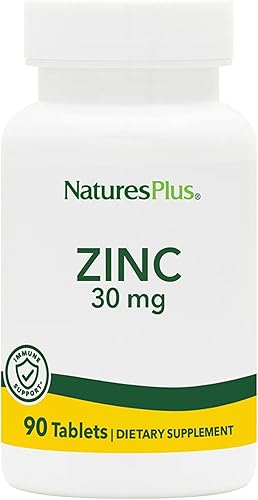 NaturesPlus - Tabletas de zinc - 30 mg, 90 tabletas vegetarianas - Suplemento del sistema inmunológico para el crecimiento celular y la reparación -