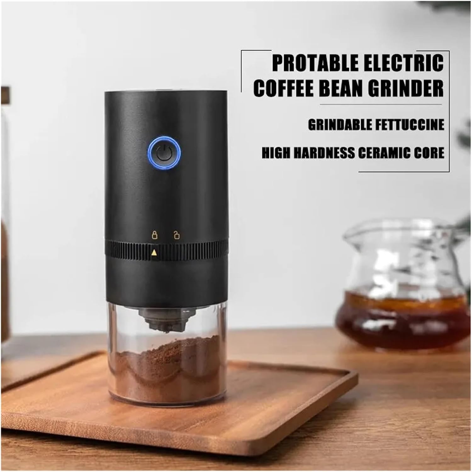 Fit for Electric Coffee Grinder with Display - Rechargeable Type-C Portable Automatic Black Pepper Pulverizer(ABS black)
